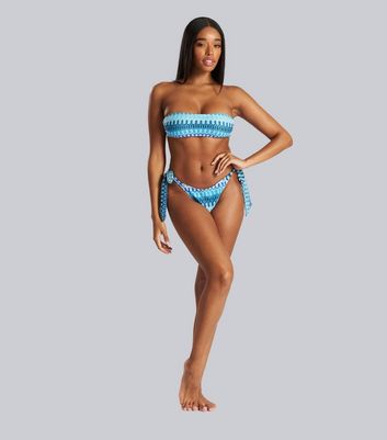South Beach Blue Stripe Crochet Bikini Set New Look