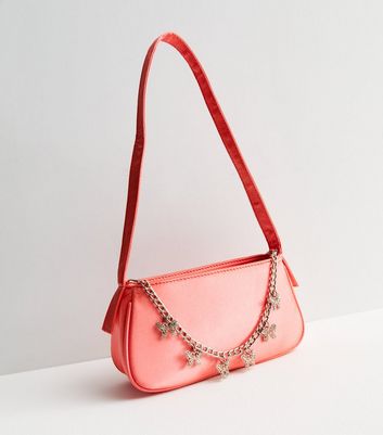 Public Desire Mid Pink Satin Butterfly Chain Shoulder Bag New Look