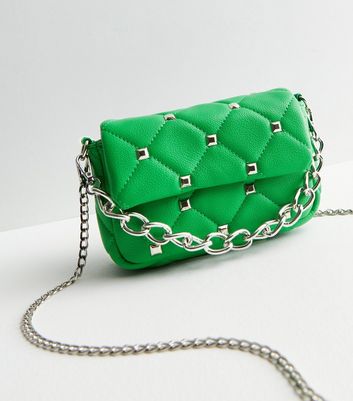 Public Desire Green Leather-Look Quilted Stud Cross Body Bag
