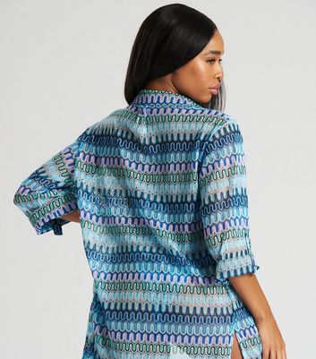 South Beach Blue Stripe Crochet Beach Shirt | New Look