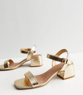 Gold mid hotsell heel sandals uk