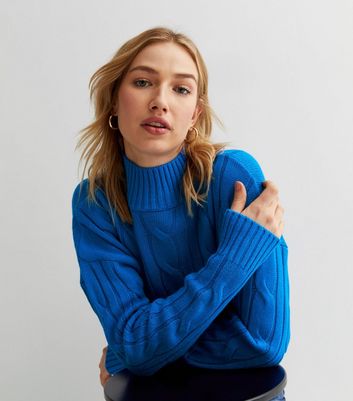 Bright Blue Cable Knit Crop Jumper New Look