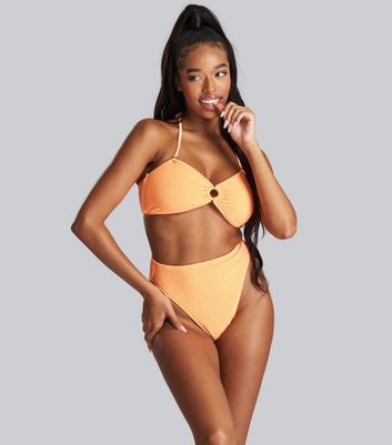 South Beach Bright Orange Bandeau Ring Bikini Set New Look