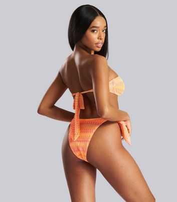 South Beach Orange Crochet Bandeau Bikini Set New Look
