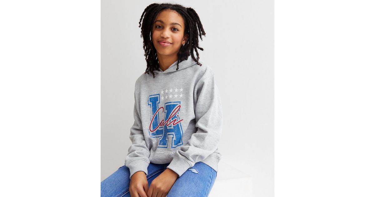 Girls Grey Cali Logo Jersey Long Hoodie | New Look