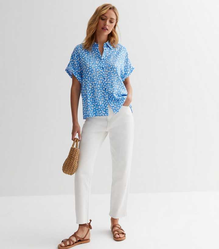 Blue Spot Short Sleeve Collared Shirt | New Look