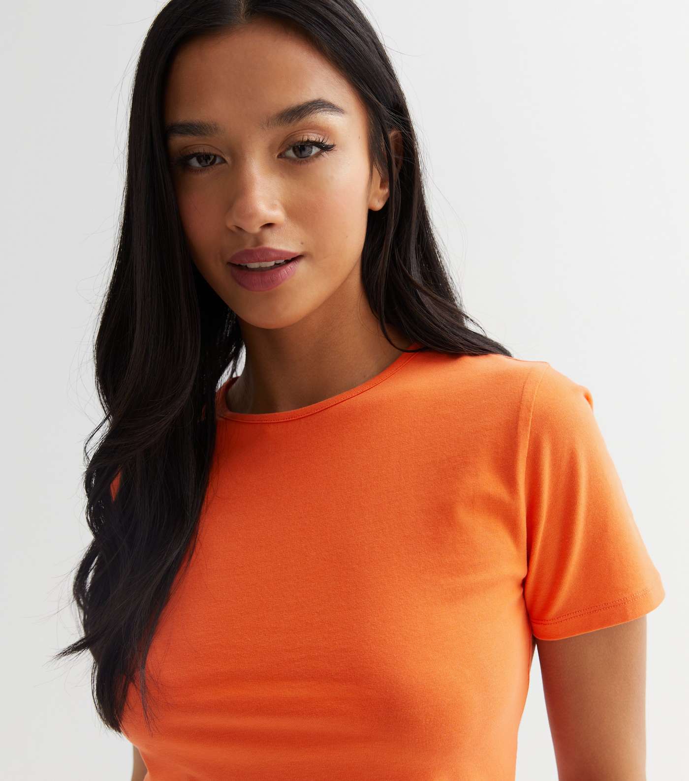 Petite Bright Orange Short Sleeve Crop T-Shirt Image 3