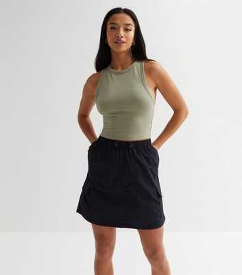 Petite Khaki Jersey Crop Racer Vest