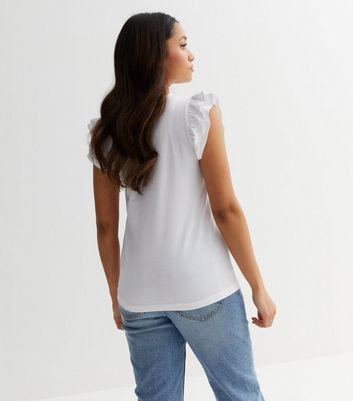 Petite White Frill Sleeve T-Shirt | New Look