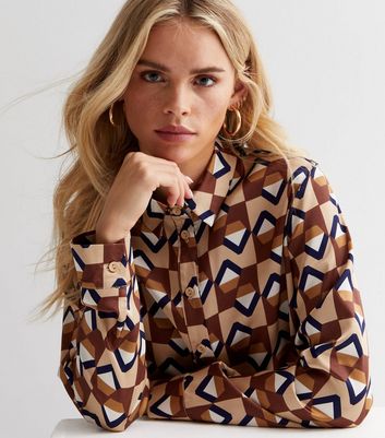 Petite Brown Geometric Shirt | New Look