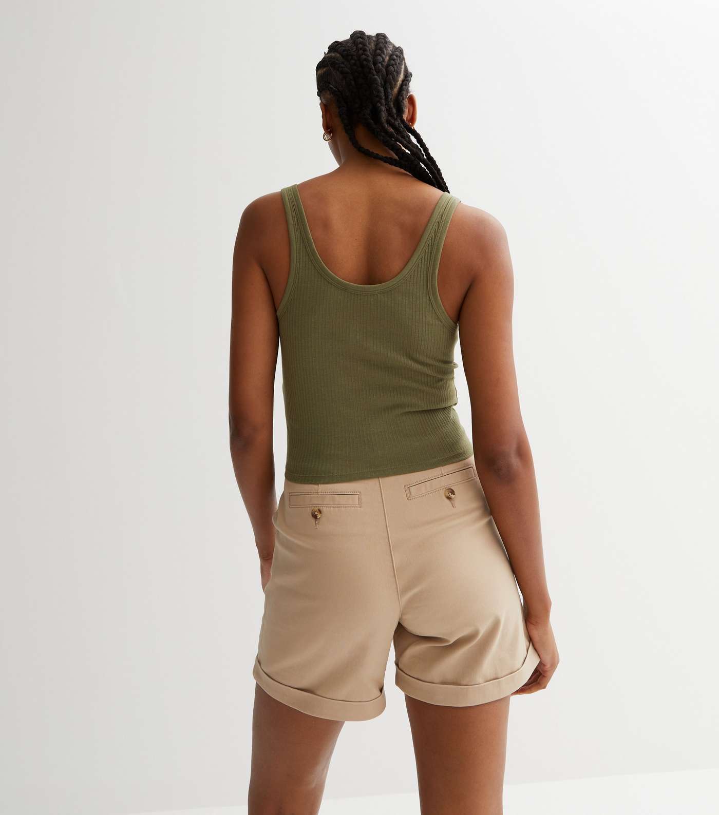 Tall Khaki Ribbed Popper Front Crop Vest Image 4