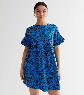 Petite Blue Mark Making Jersey Frill Mini Dress