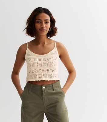 Petite Off White Pointelle Knit Crop Cami