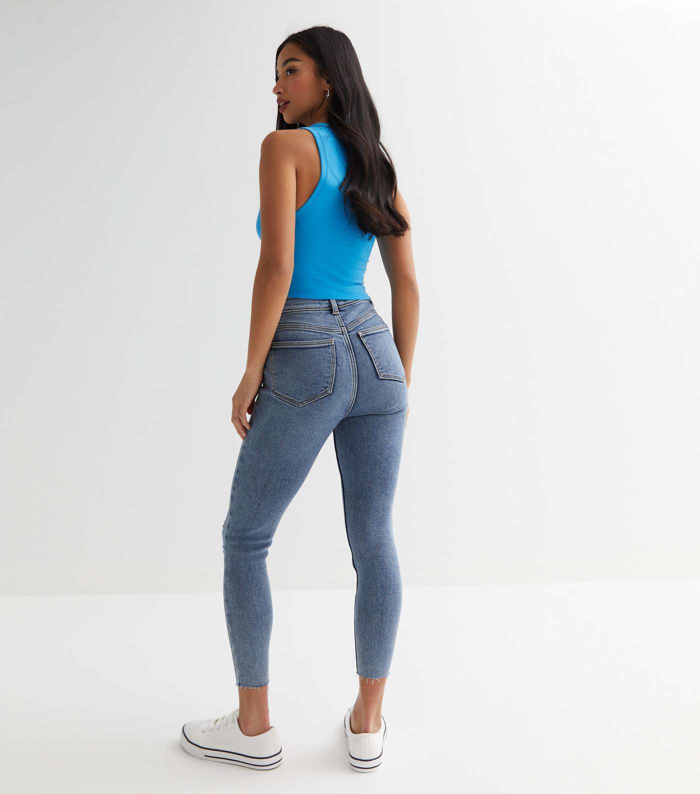 Petite Blue Ripped High Waist Hallie Super Skinny Jeans Image 4
