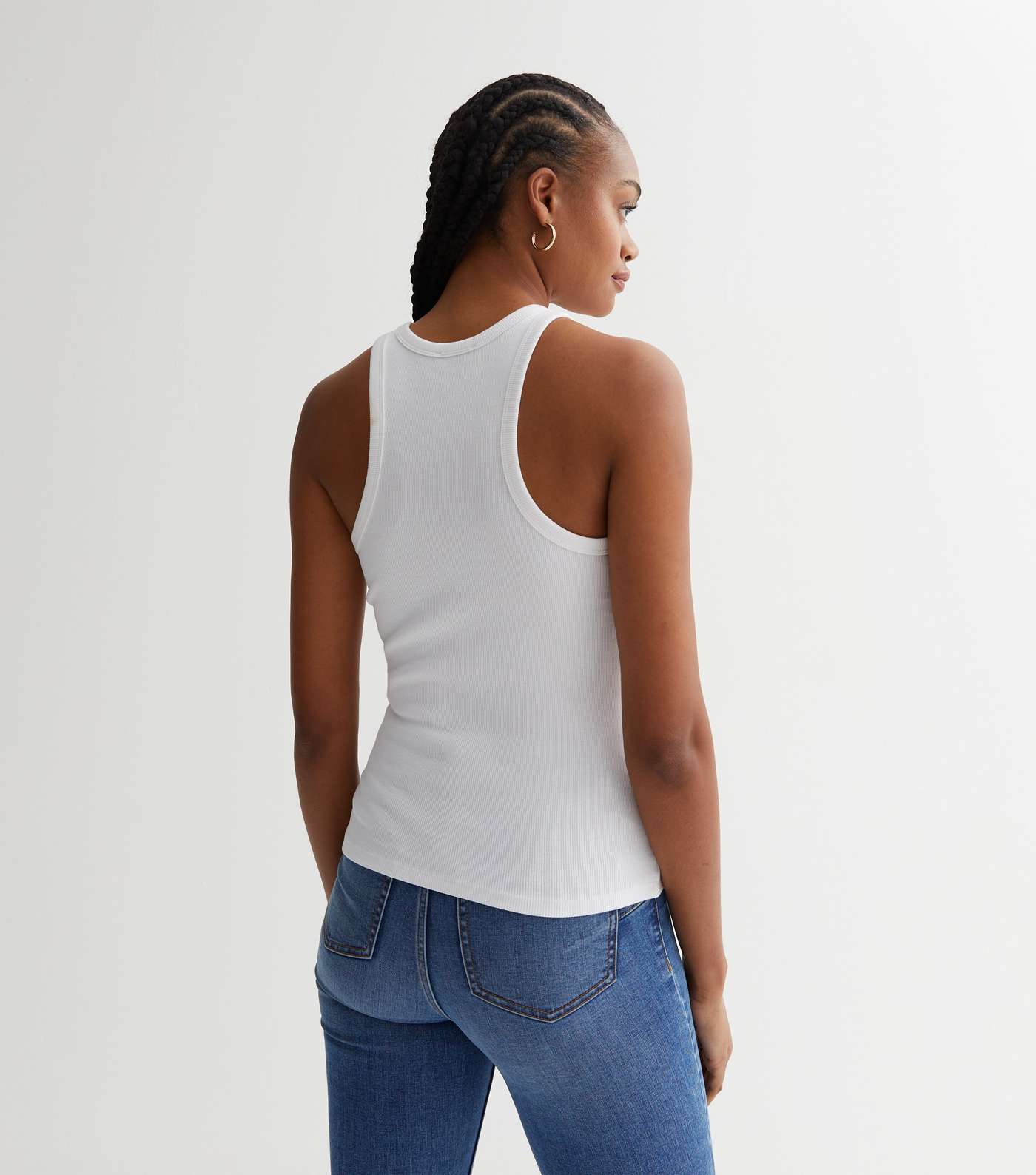 Tall White Ribbed Jersey Racer Vest Image 4