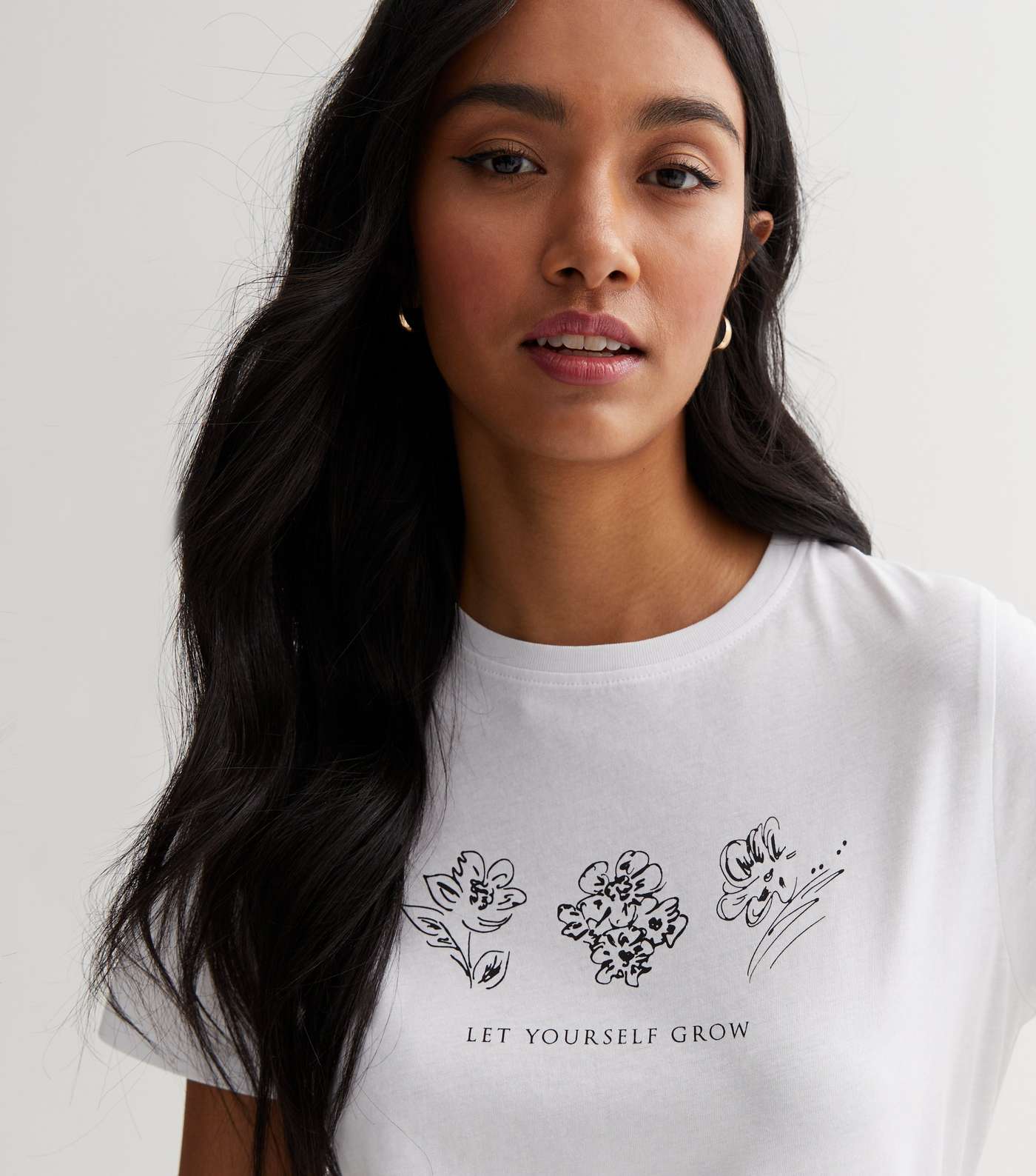 White Let Yourself Grow Sketch Flower Logo Long T-Shirt Image 2