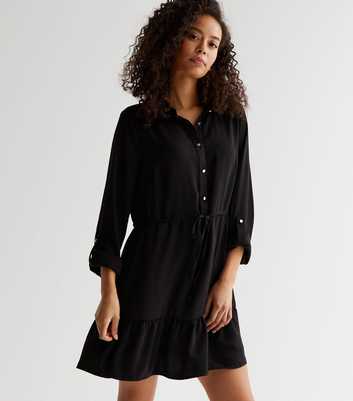 Tall Black 3/4 Sleeve Mini Shirt Dress