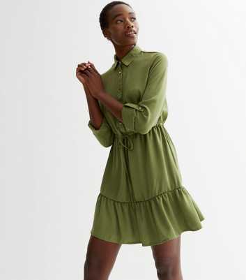 Tall Green 3/4 Sleeve Mini Shirt Dress