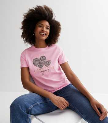Pink Leopard Print Heart Logo Long T-Shirt