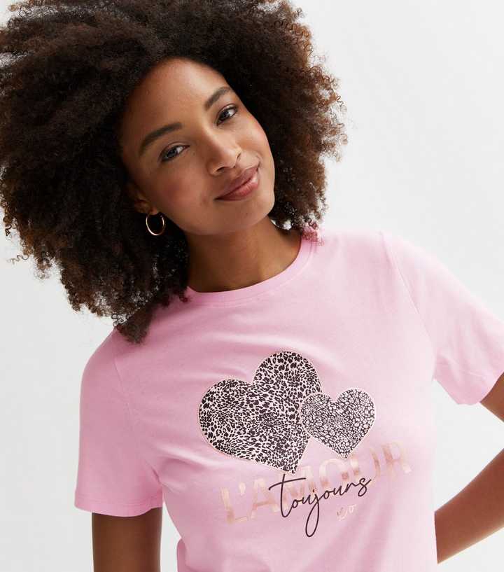 Pink Leopard Print Heart Logo Long T-Shirt | New Look