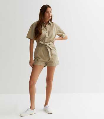 Stone Belted Parachute Cargo Shirt Playsuit