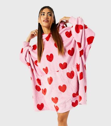Skinnydip Pink Heart Fleece Oversized Blanket Hoodie New Look