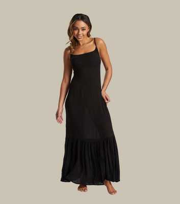 South Beach Black Crinkle Strappy Maxi Beach Dress