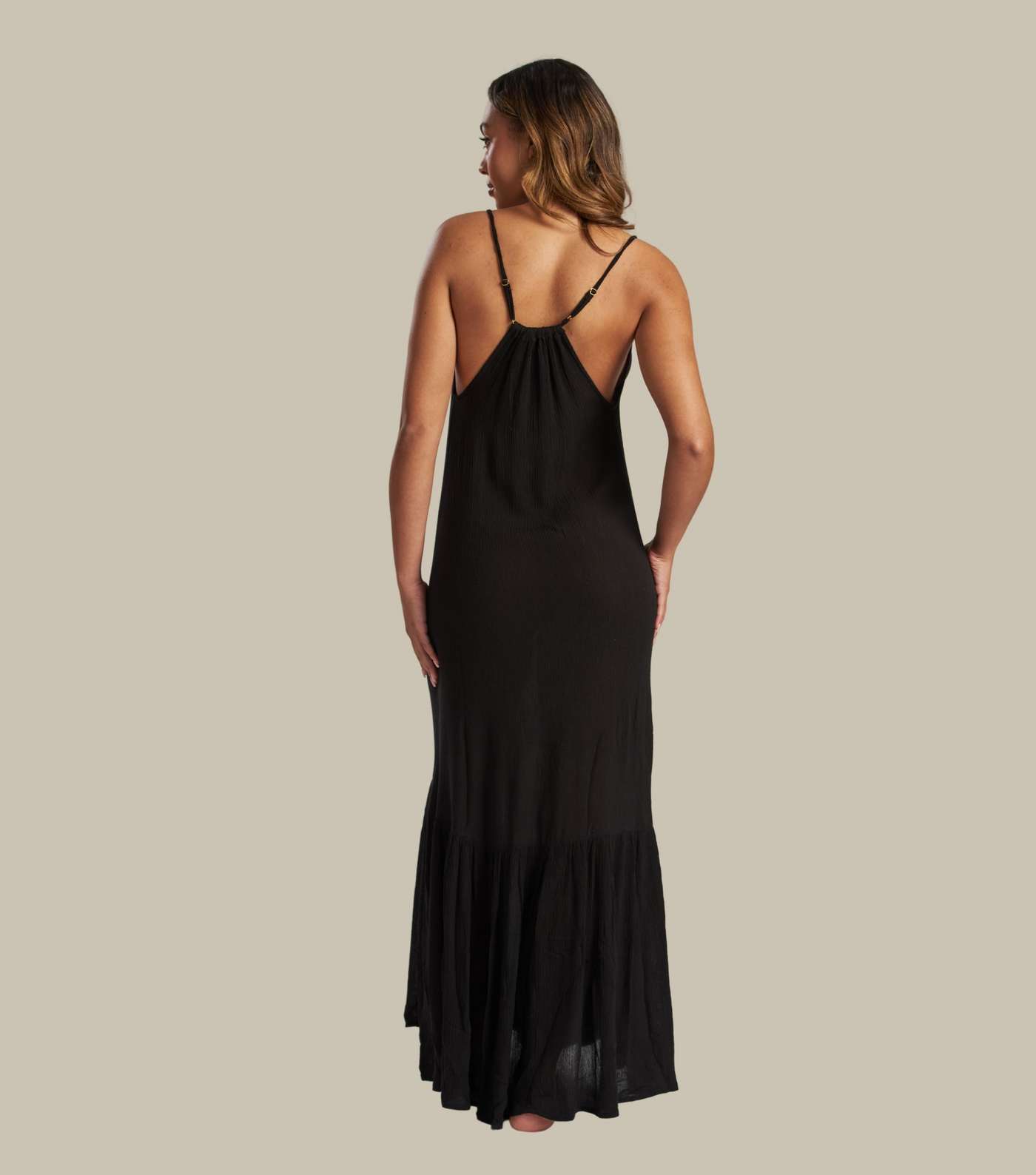South Beach Black Crinkle Strappy Maxi Beach Dress Image 3