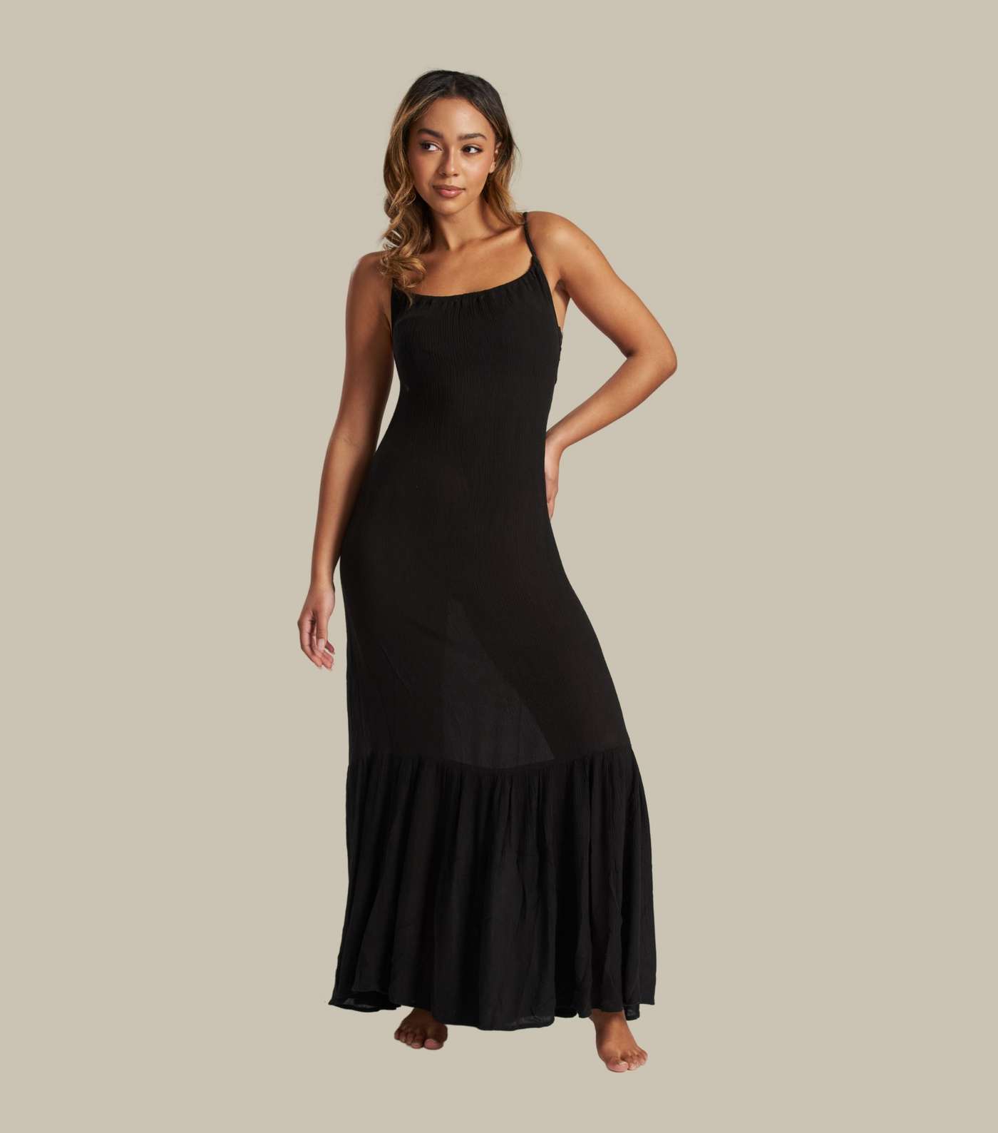 South Beach Black Crinkle Strappy Maxi Beach Dress Image 5