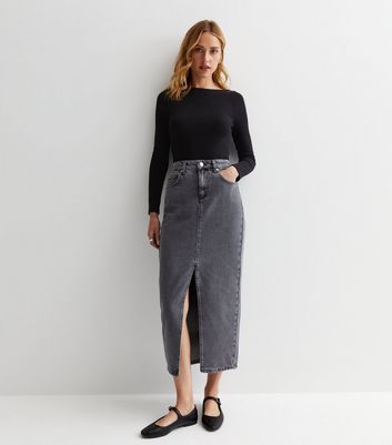 Topshop denim column maxi skirt in dark gray | ASOS