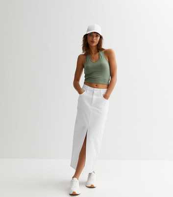White Denim Split Hem Maxi Skirt