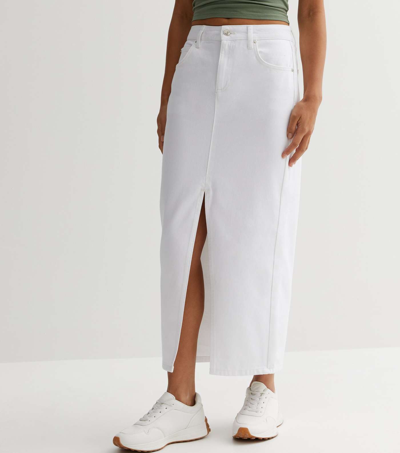 White Denim Split Hem Maxi Skirt Image 2