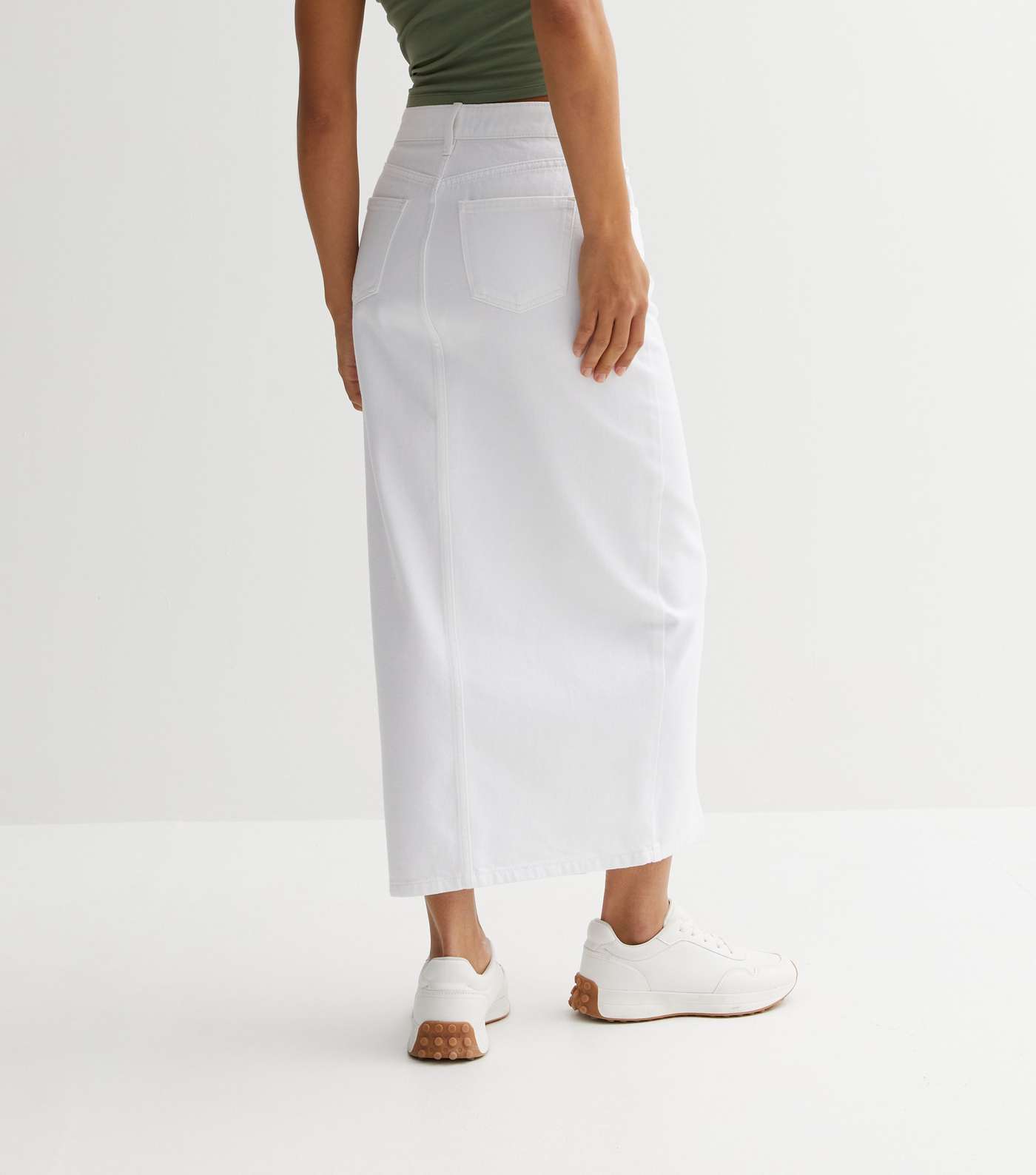White Denim Split Hem Maxi Skirt Image 4