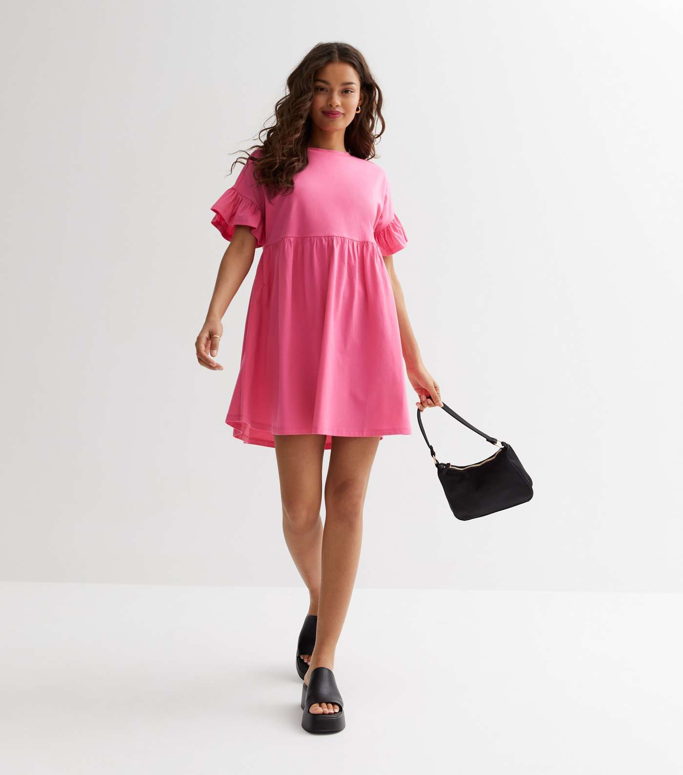 Petite Pink Jersey Frill Mini Smock Dress Image 2