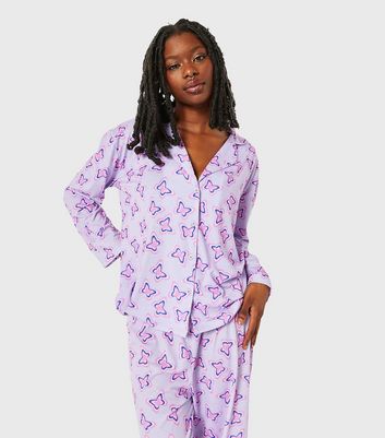 Skinnydip Lilac Long Sleeve Pyjama Set with Butterfly Print