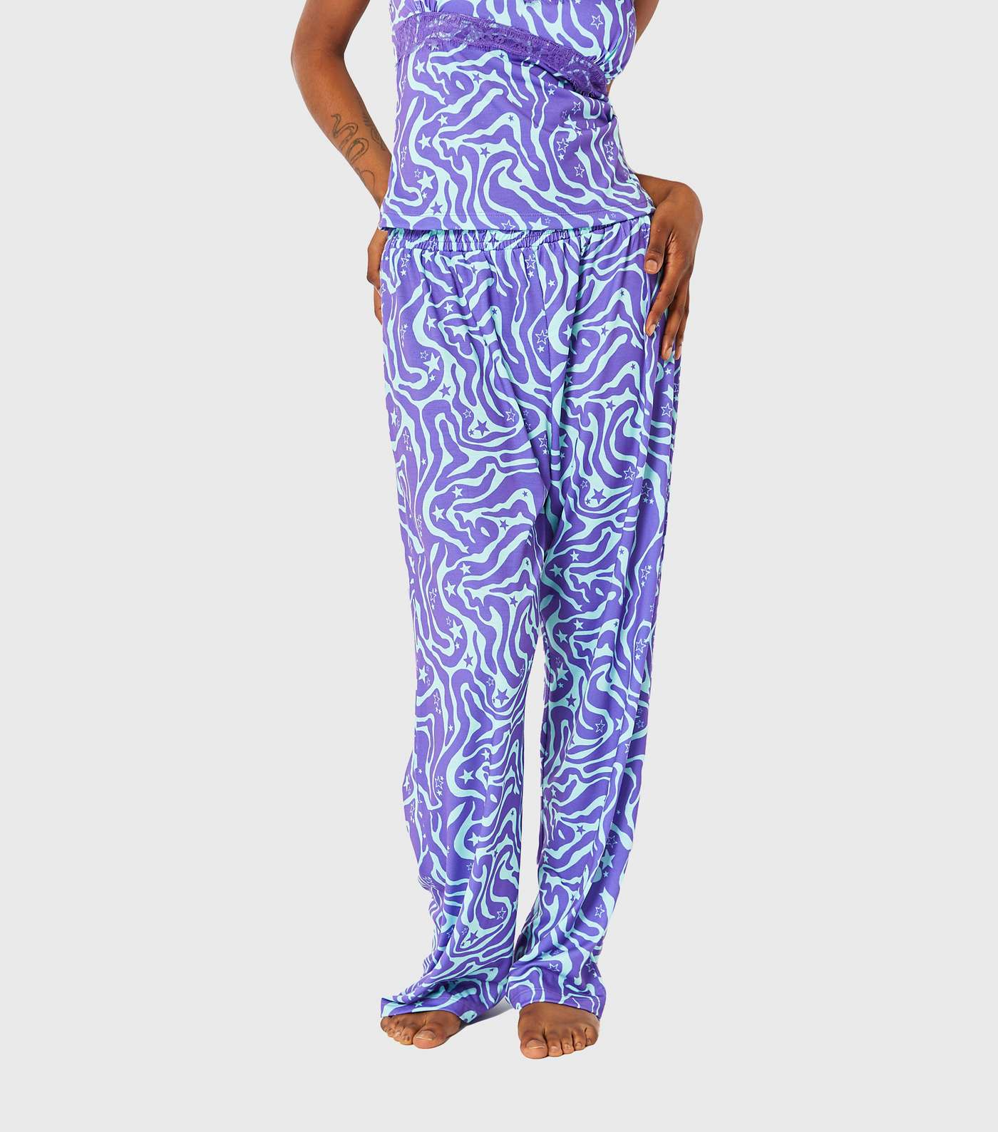 Skinnydip Purple Cami Pyjama Set with Swirl Star Print Image 3