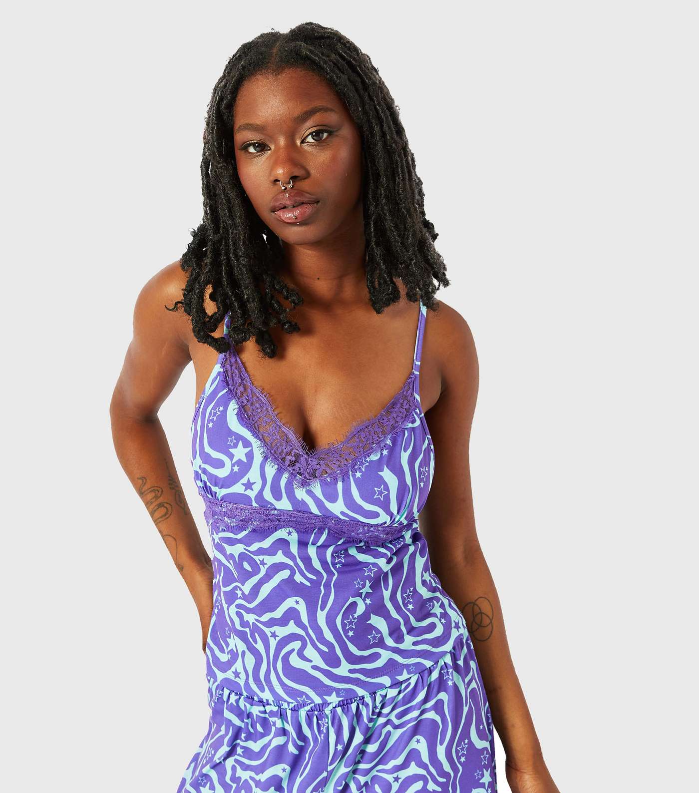 Skinnydip Purple Cami Pyjama Set with Swirl Star Print Image 5