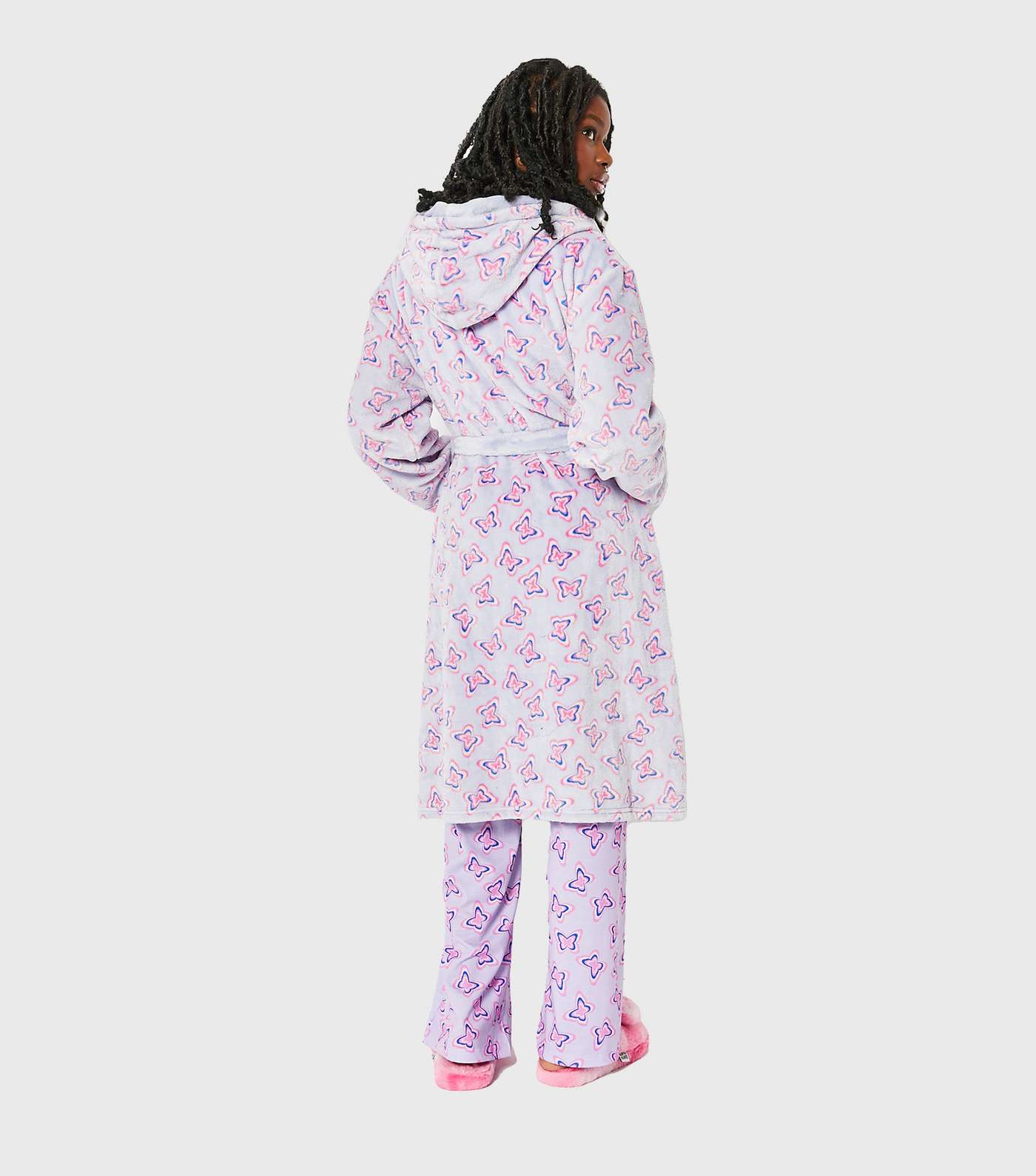 Skinnydip Lilac Butterfly Fleece Hooded Dressing Gown Image 5