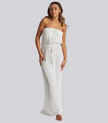 South Beach White Crinkle Bandeau Beach Jumpsuit