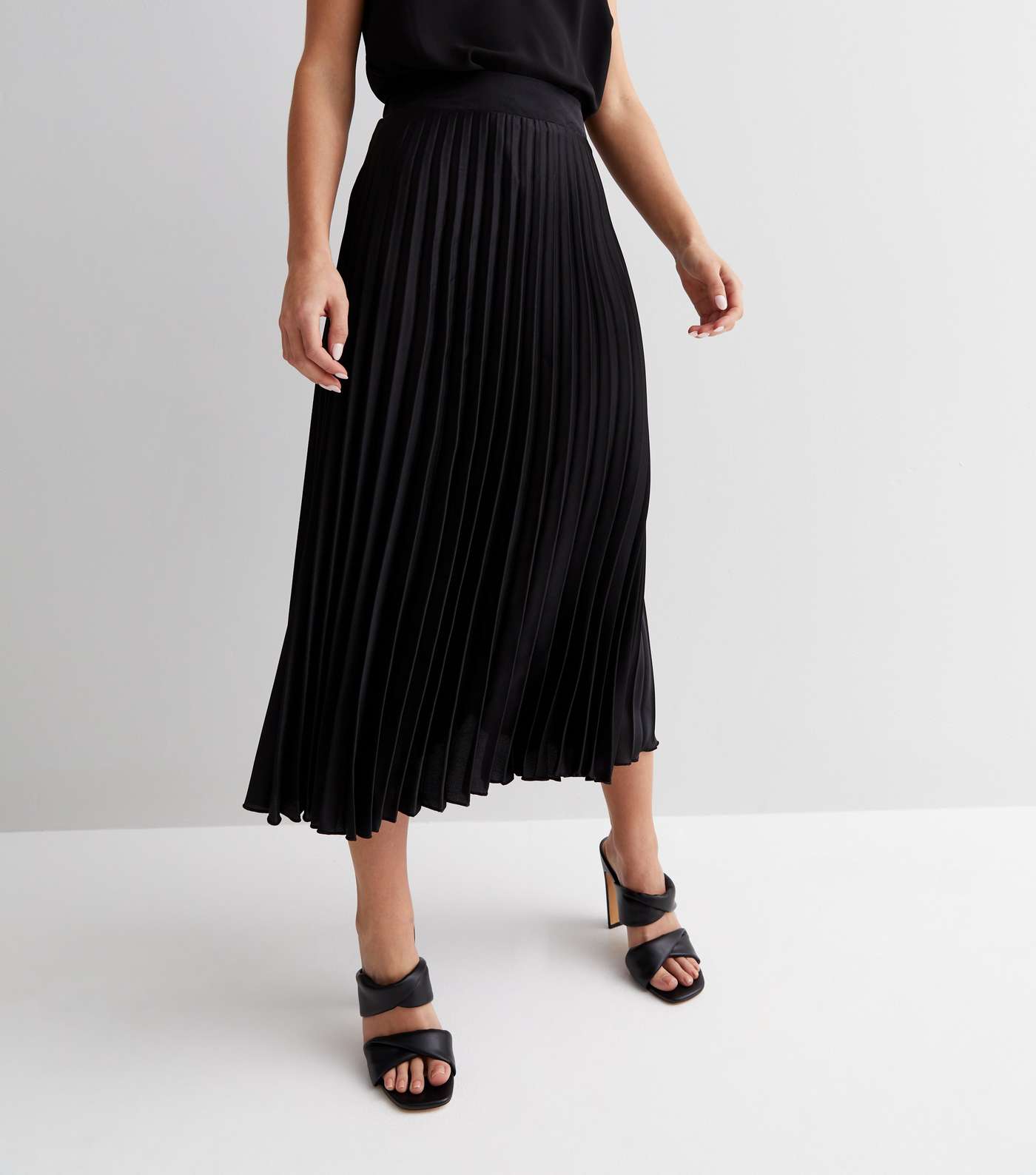 Petite Black Satin Pleated Midaxi Skirt Image 2
