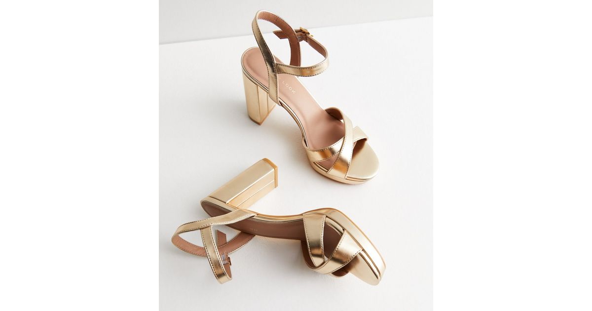 Platform Sandals Newlook Gold Sandals Gold Part Cross Over