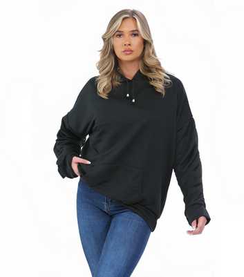 JUSTYOUROUTFIT Black Ruched Sleeve Hoodie