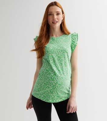 Maternity Green Floral Frill Sleeve Top