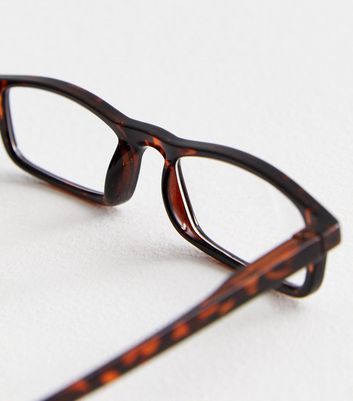 Brown Tortoiseshell Effect Slim Rectangle Reading Glasses New Look