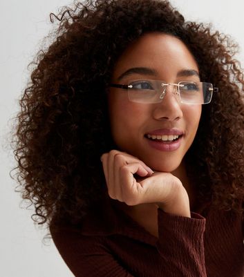 Gold Rimless Rectangle Reading Glasses