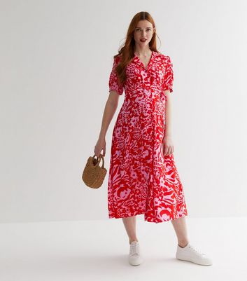 Maternity Pink Animal Print Belted Midi Shirt Dress