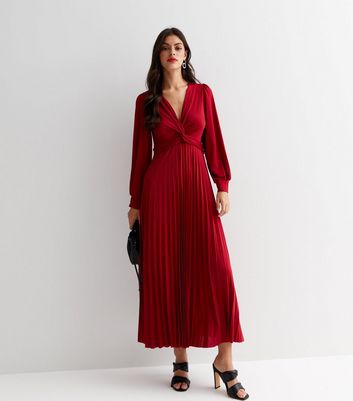 New look hot sale red pleated dress