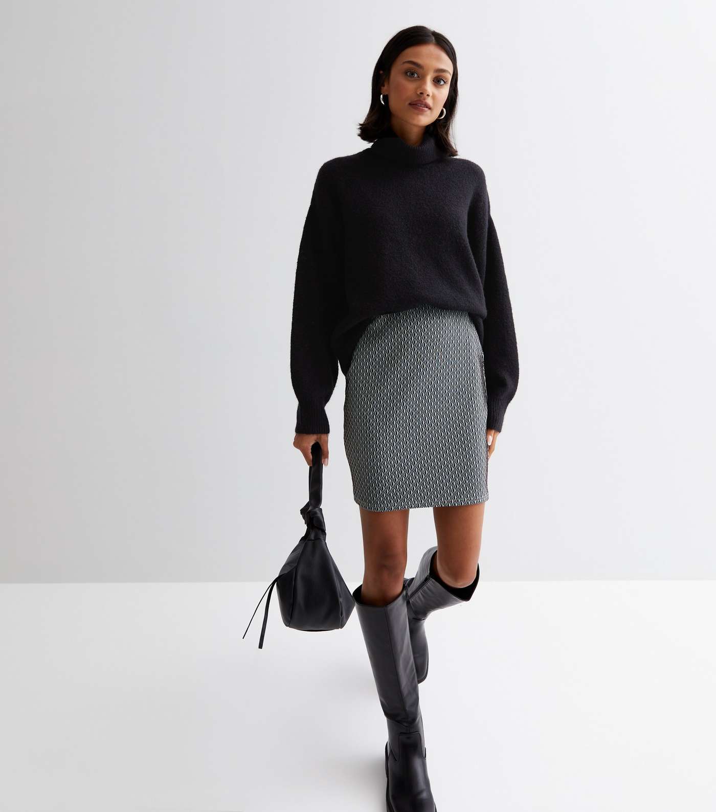Grey Abstract Jacquard Mini Tube Skirt
