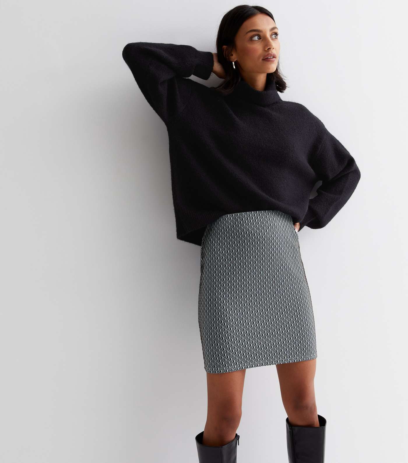 Grey Abstract Jacquard Mini Tube Skirt Image 3