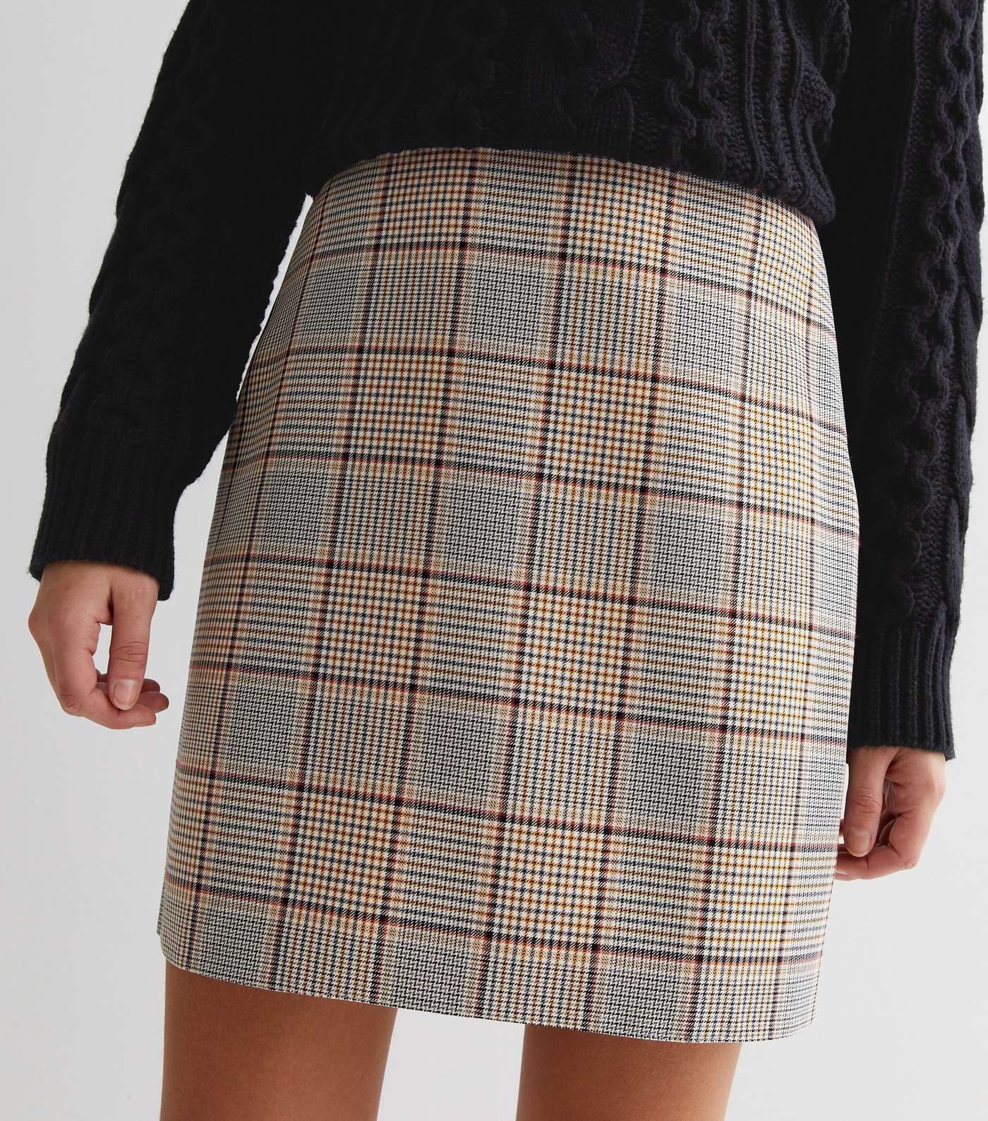 Light Grey Check High Waist Mini Skirt